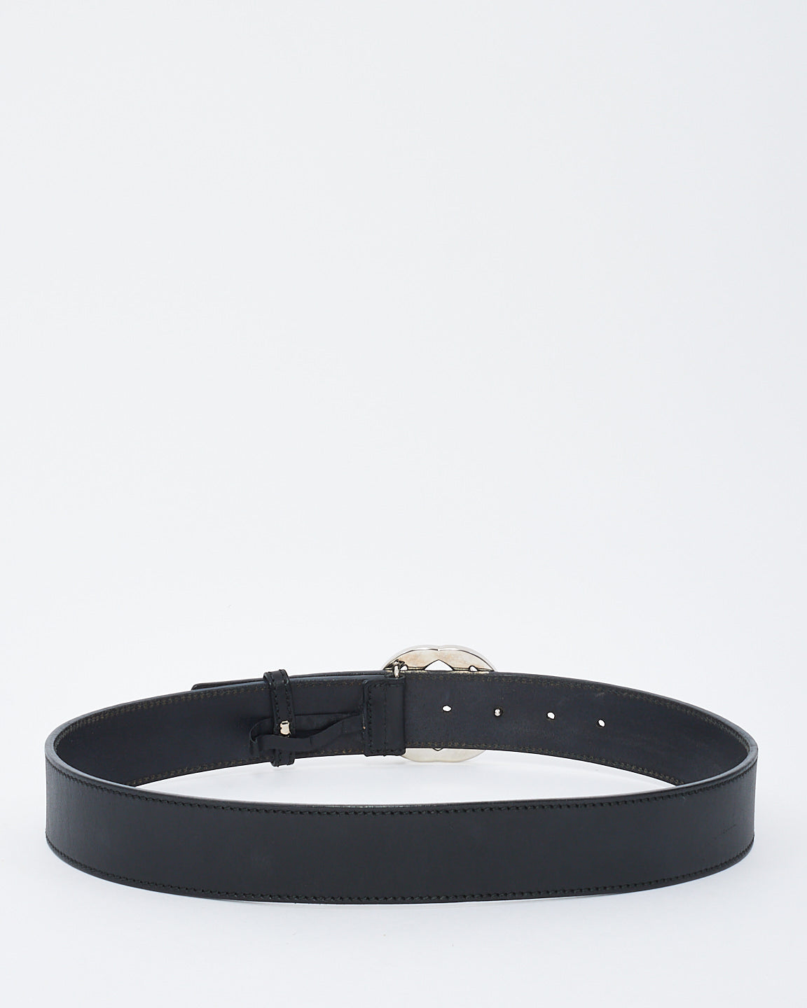 Gucci Black Leather Belt with Silver Interlocking GG Buckle - 80/32