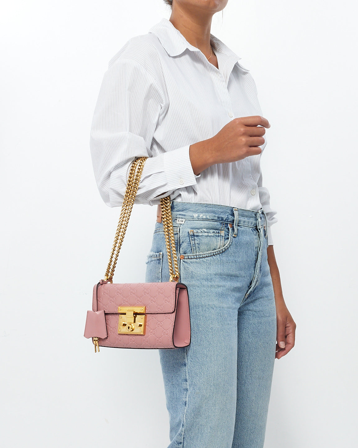 Gucci Pink Guccissima Leather Small Padlock Shoulder Bag