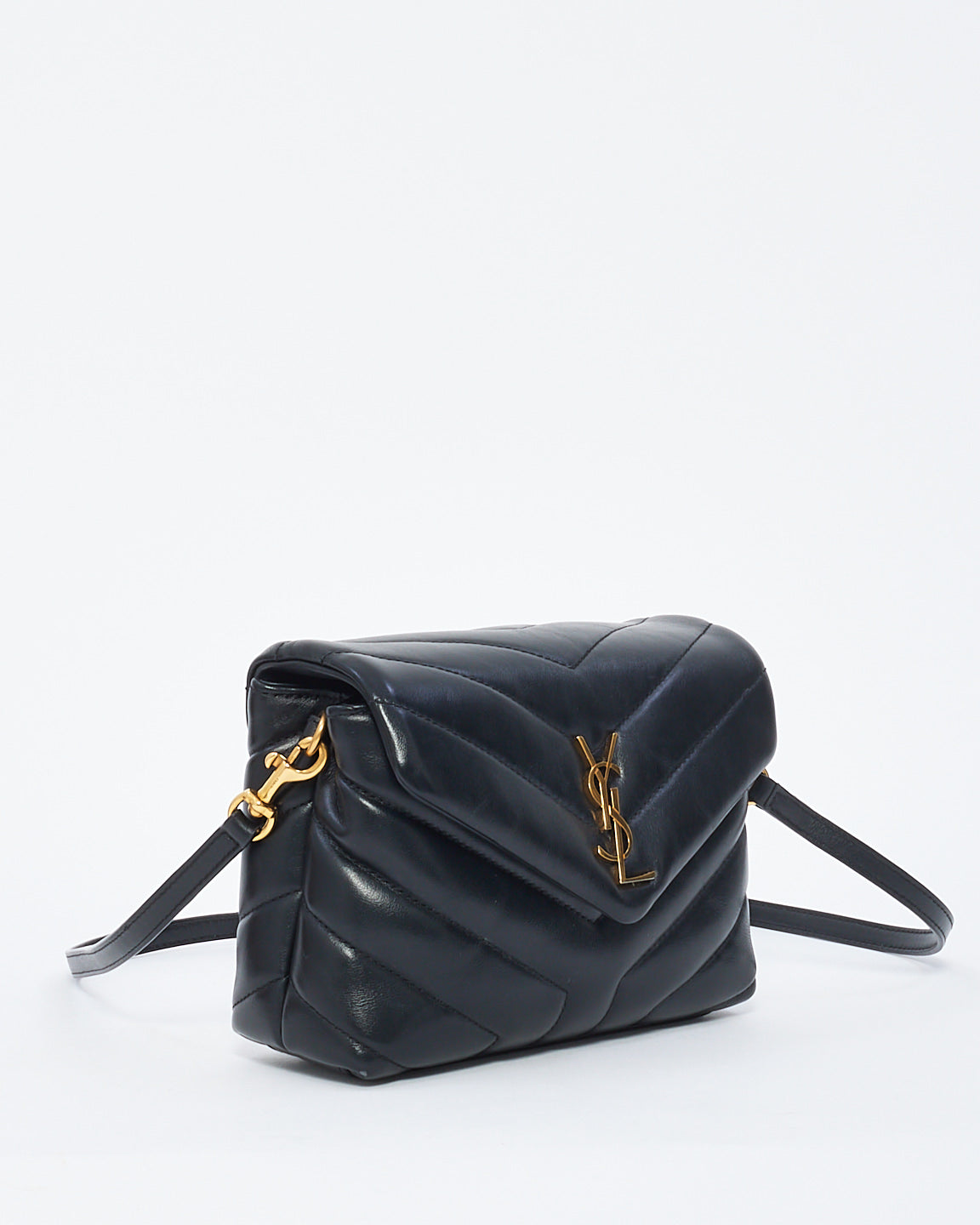 Saint Laurent Black Y Quilted Leather Toy Loulou Crossbody Bag with Gold Hardware