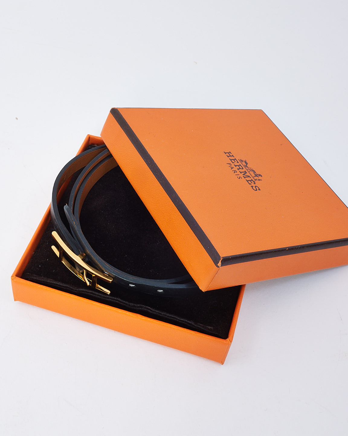 Hermès Black Leather Hapi 3 Bracelet Bracelet GHW - Size M