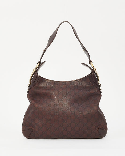 Gucci Brown Signature GG Leather Horsebit Hobo Bag