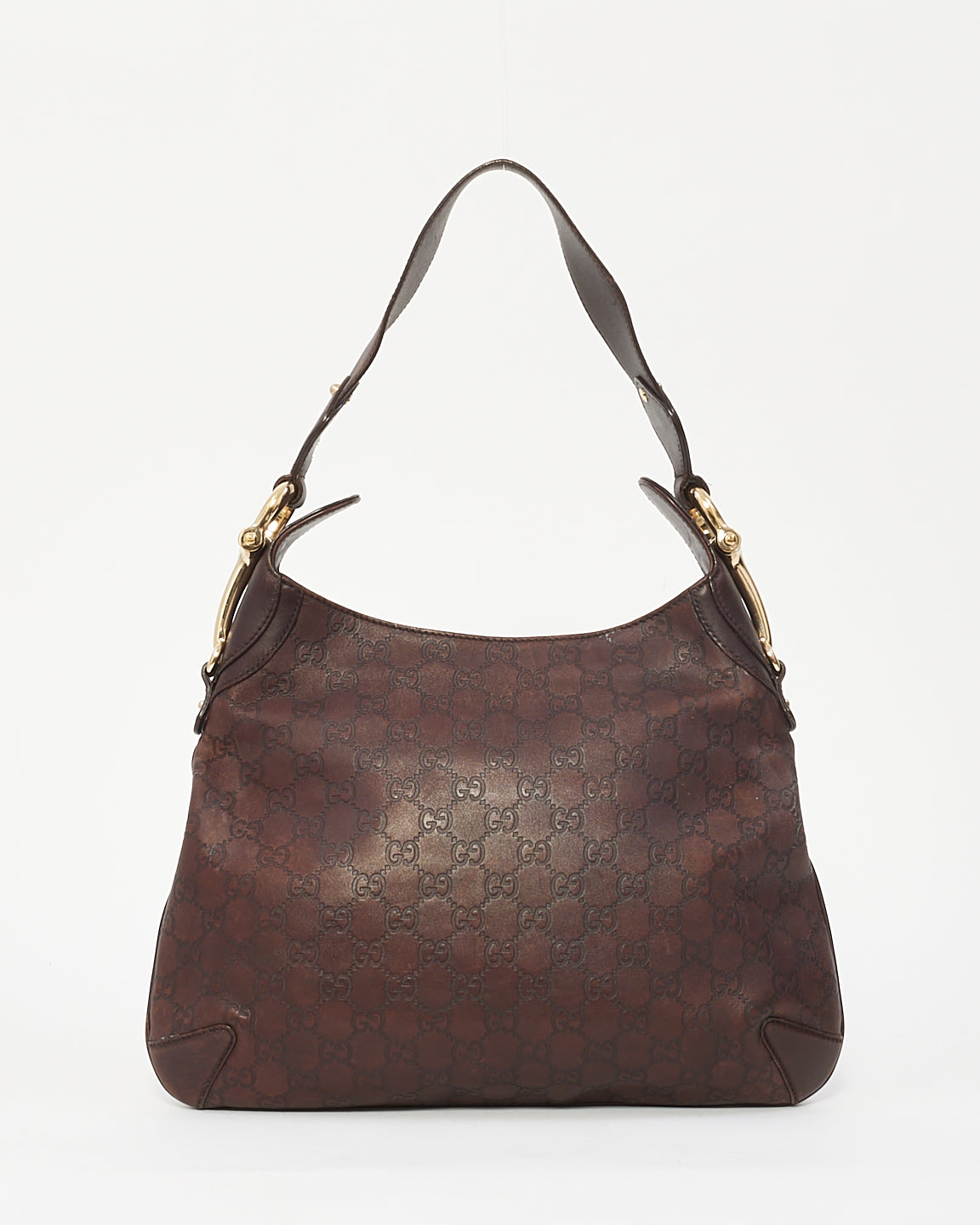 Gucci Brown Signature GG Leather Horsebit Hobo Bag