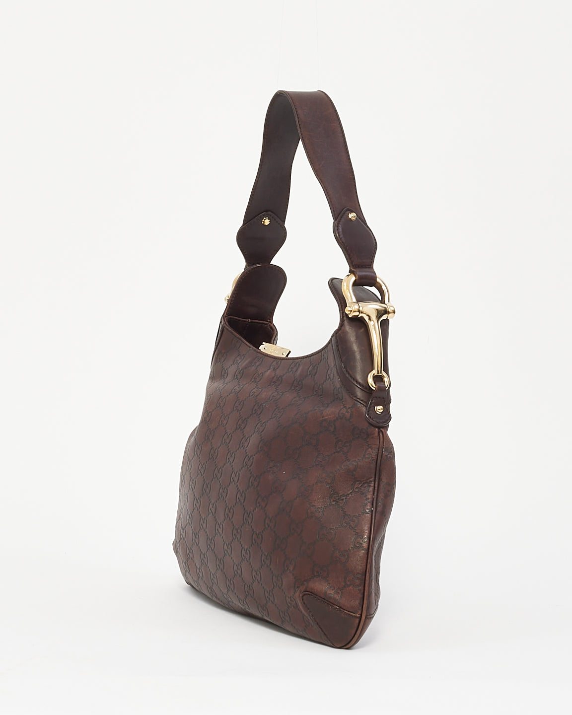 Gucci Brown Signature GG Leather Horsebit Hobo Bag