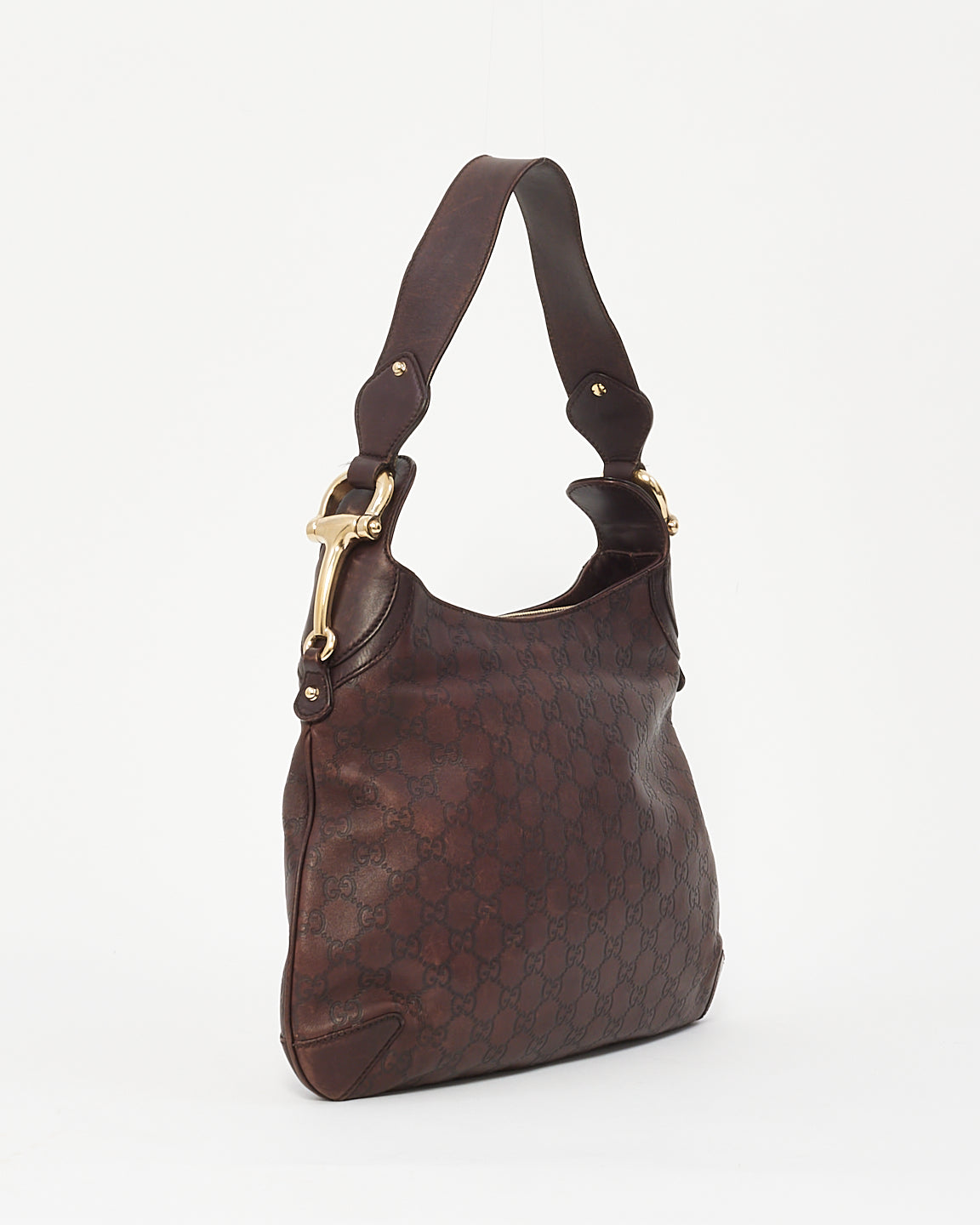 Gucci Brown Signature GG Leather Horsebit Hobo Bag