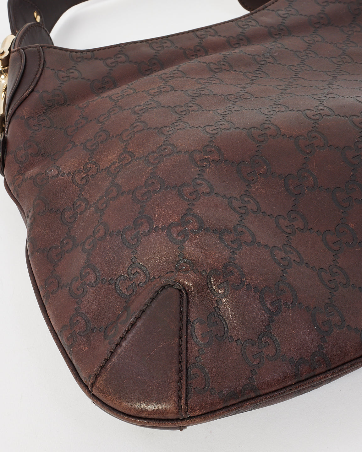 Gucci Brown Signature GG Leather Horsebit Hobo Bag