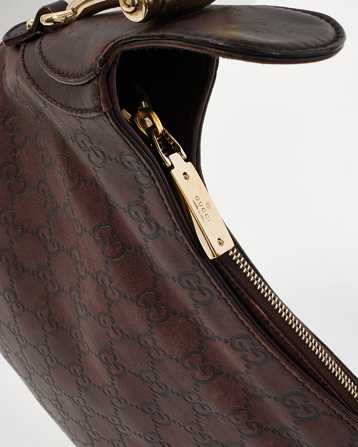 Gucci Brown Signature GG Leather Horsebit Hobo Bag