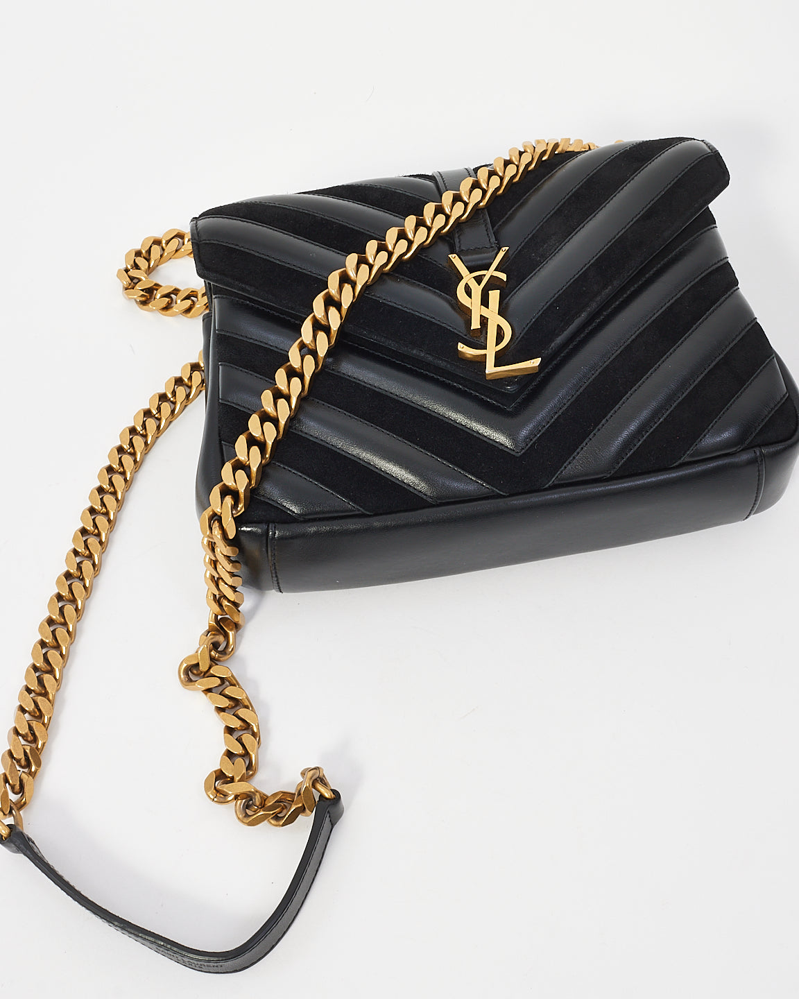 Saint Laurent Black Leather & Suede Medium College Bag