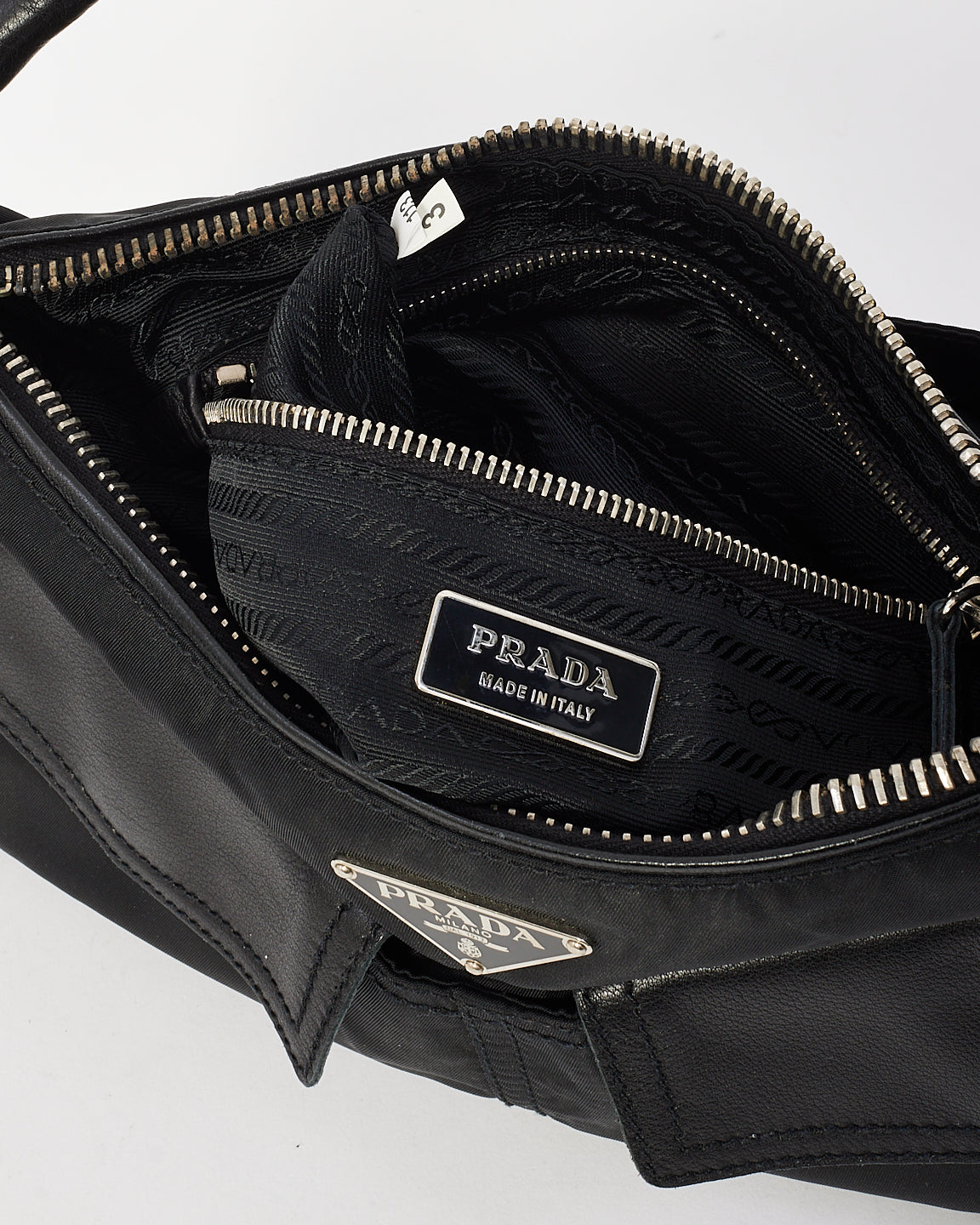 Prada Black Nylon Double Pocket Shoulder Bag