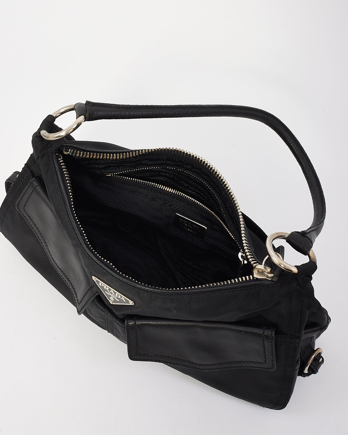 Prada Black Nylon Double Pocket Shoulder Bag