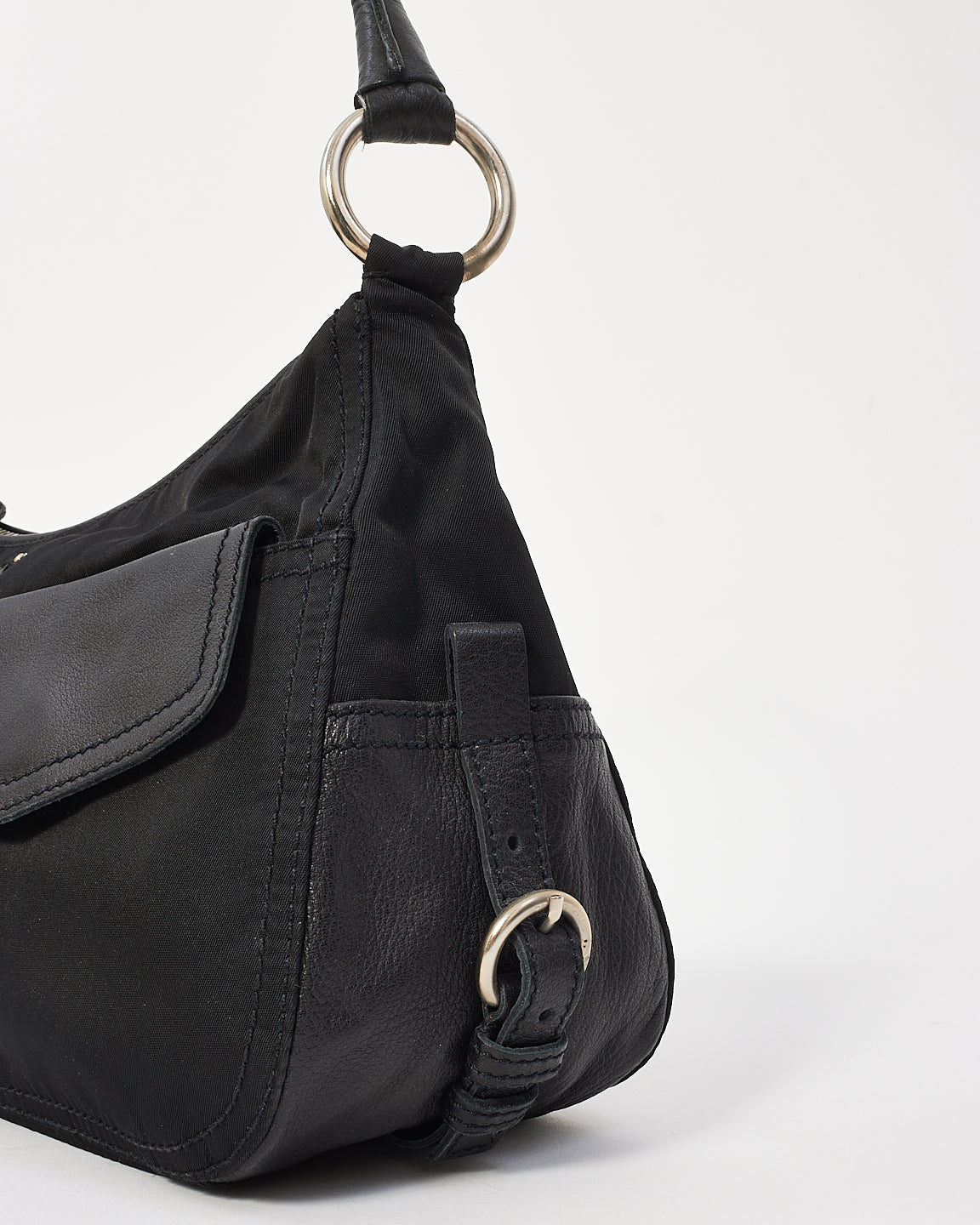 Prada Black Nylon Double Pocket Shoulder Bag