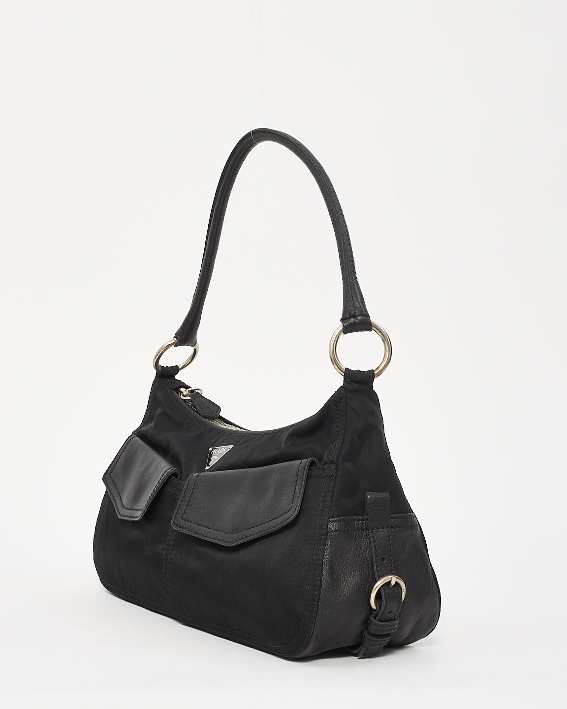 Prada Black Nylon Double Pocket Shoulder Bag