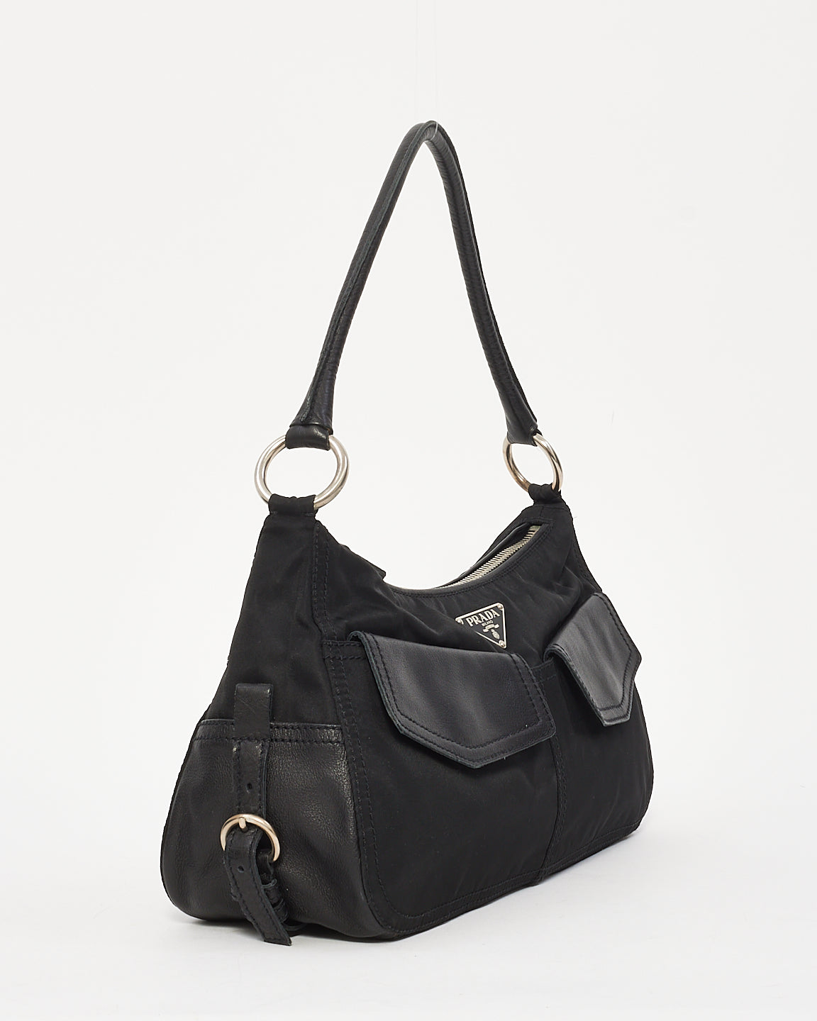 Prada Black Nylon Double Pocket Shoulder Bag