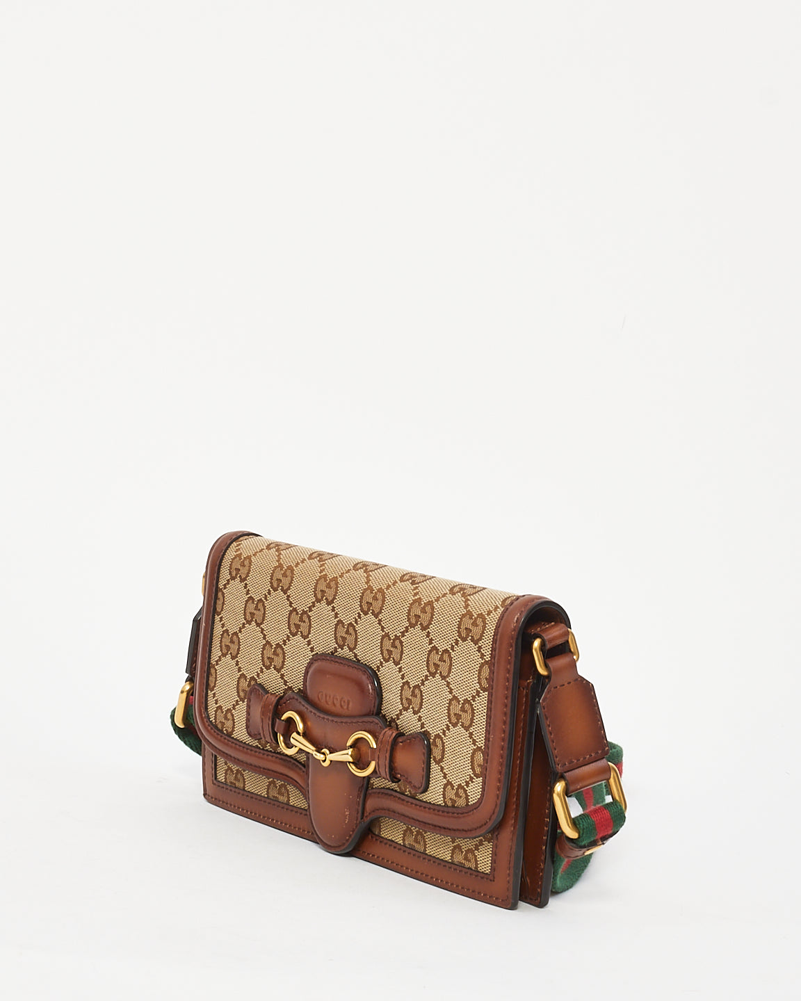 Gucci Brown GG Supreme Canvas Horsebit 1955 Web Wallet on Chain