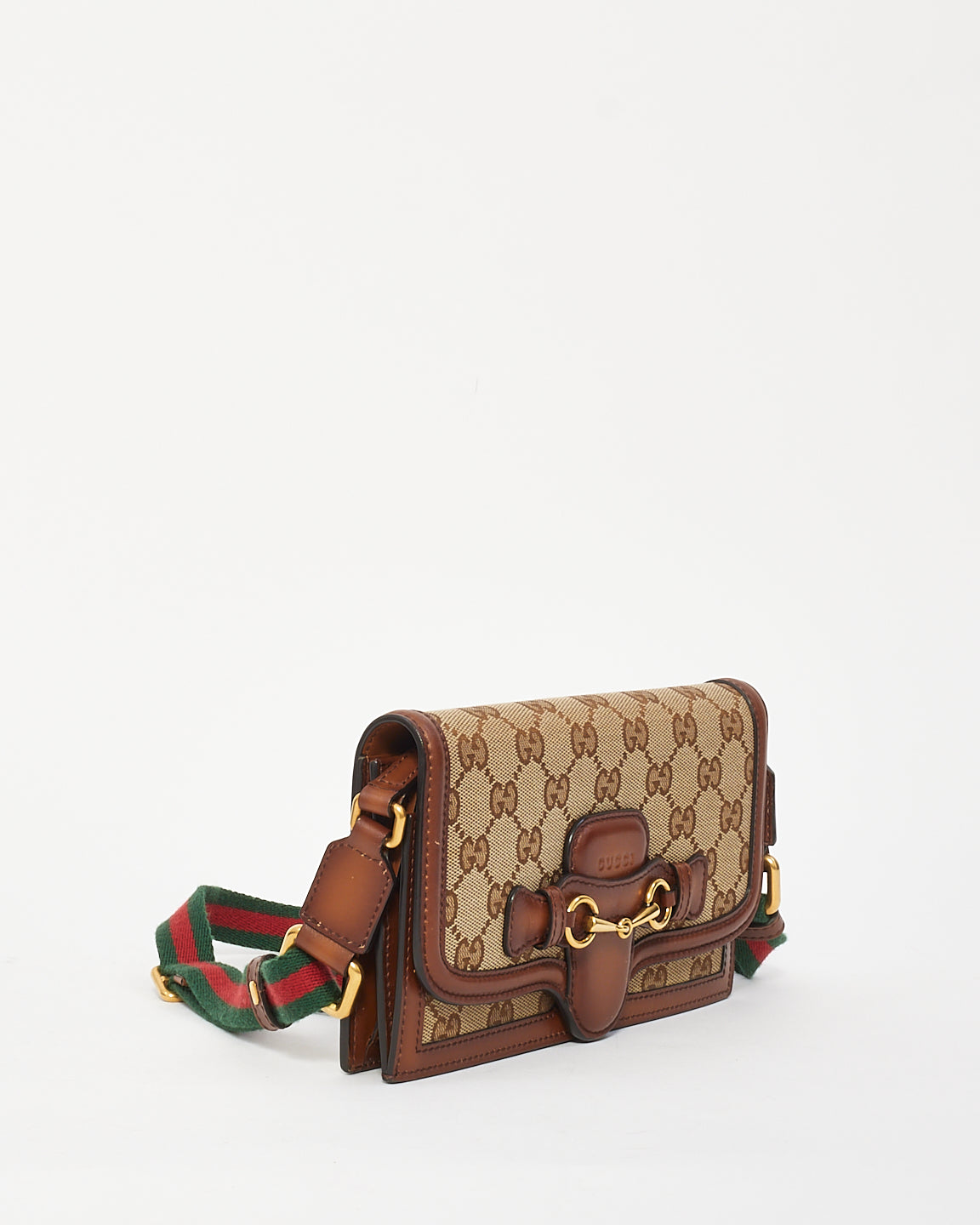 Gucci Brown GG Supreme Canvas Horsebit 1955 Web Wallet on Chain