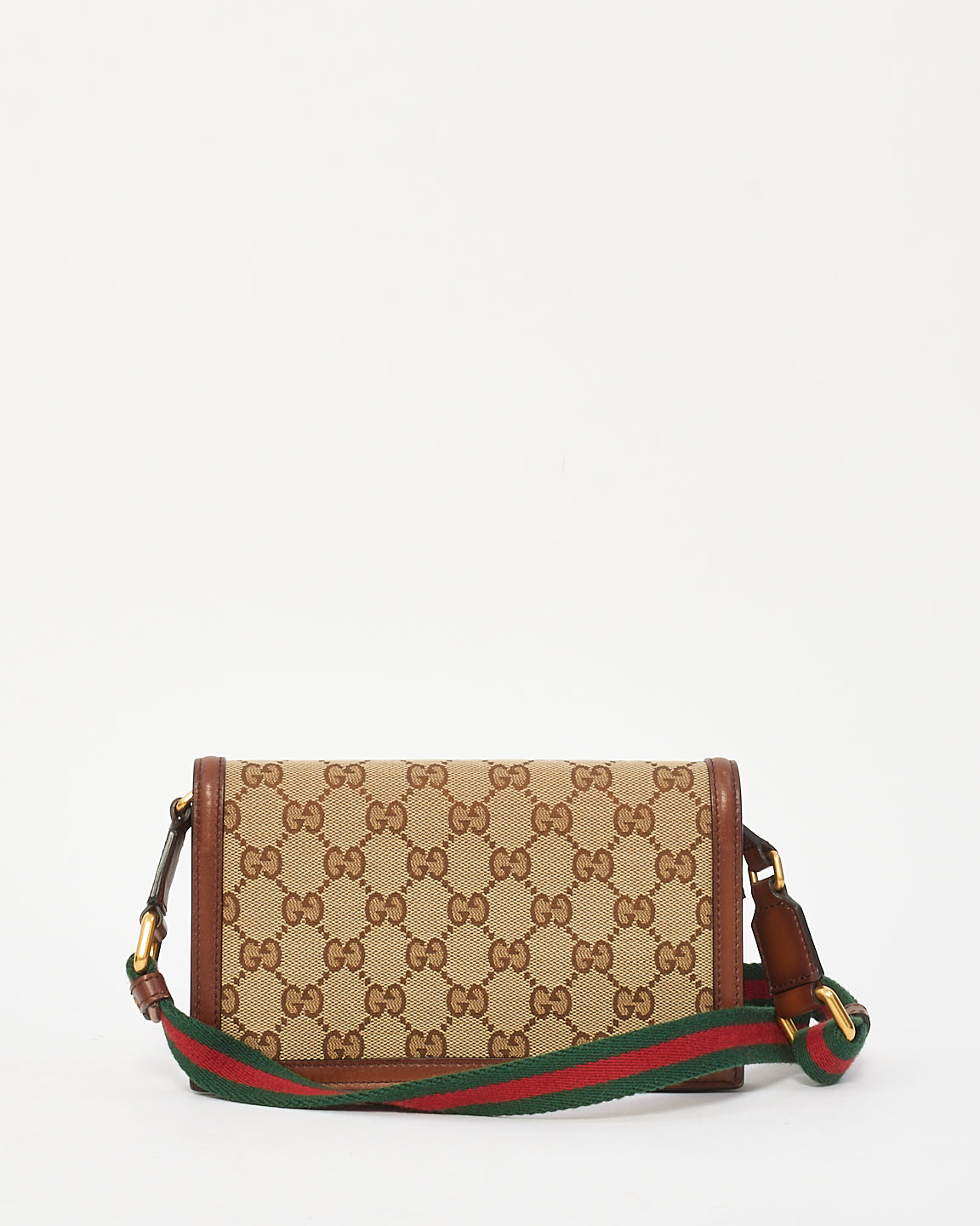 Gucci Brown GG Supreme Canvas Horsebit 1955 Web Wallet on Chain