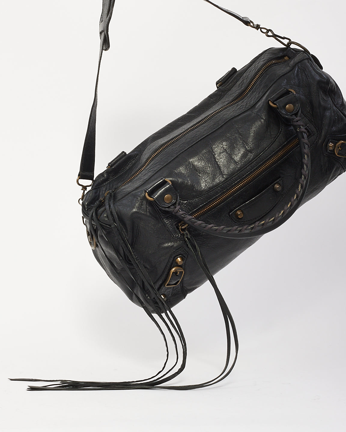 Balenciaga Black Leather Motocross Classic Twiggy Bag