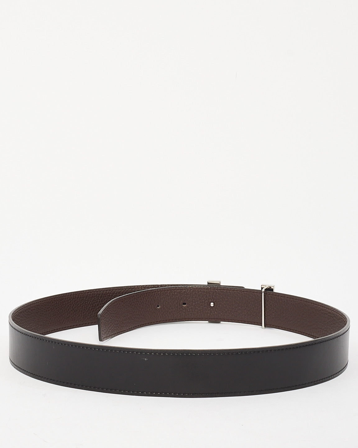 Hermès Black & Brown Leather Black Buckle H Belt - 80