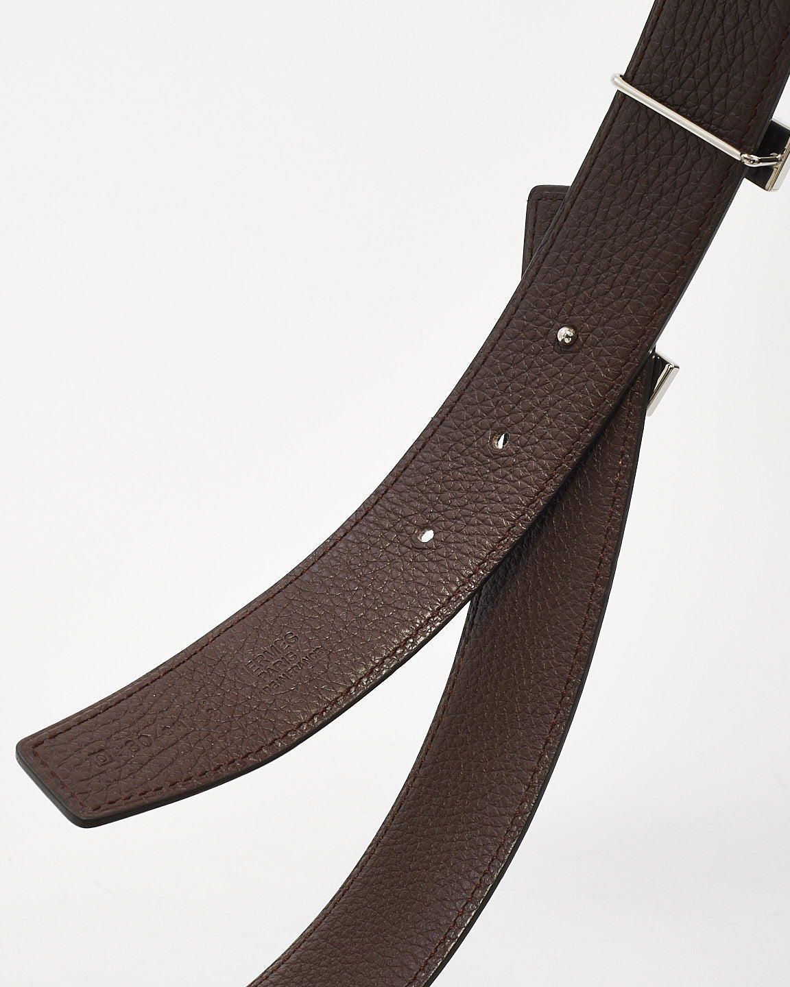 Hermès Black & Brown Leather Black Buckle H Belt - 80