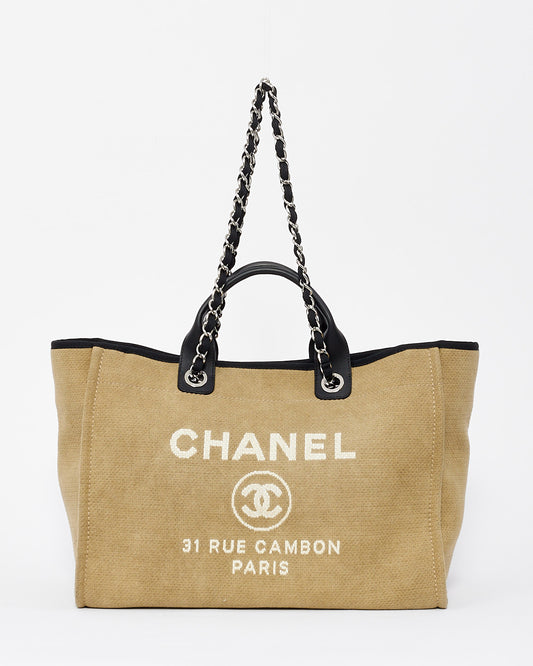 Chanel Beige Canvas Logo Large Deauville Bag