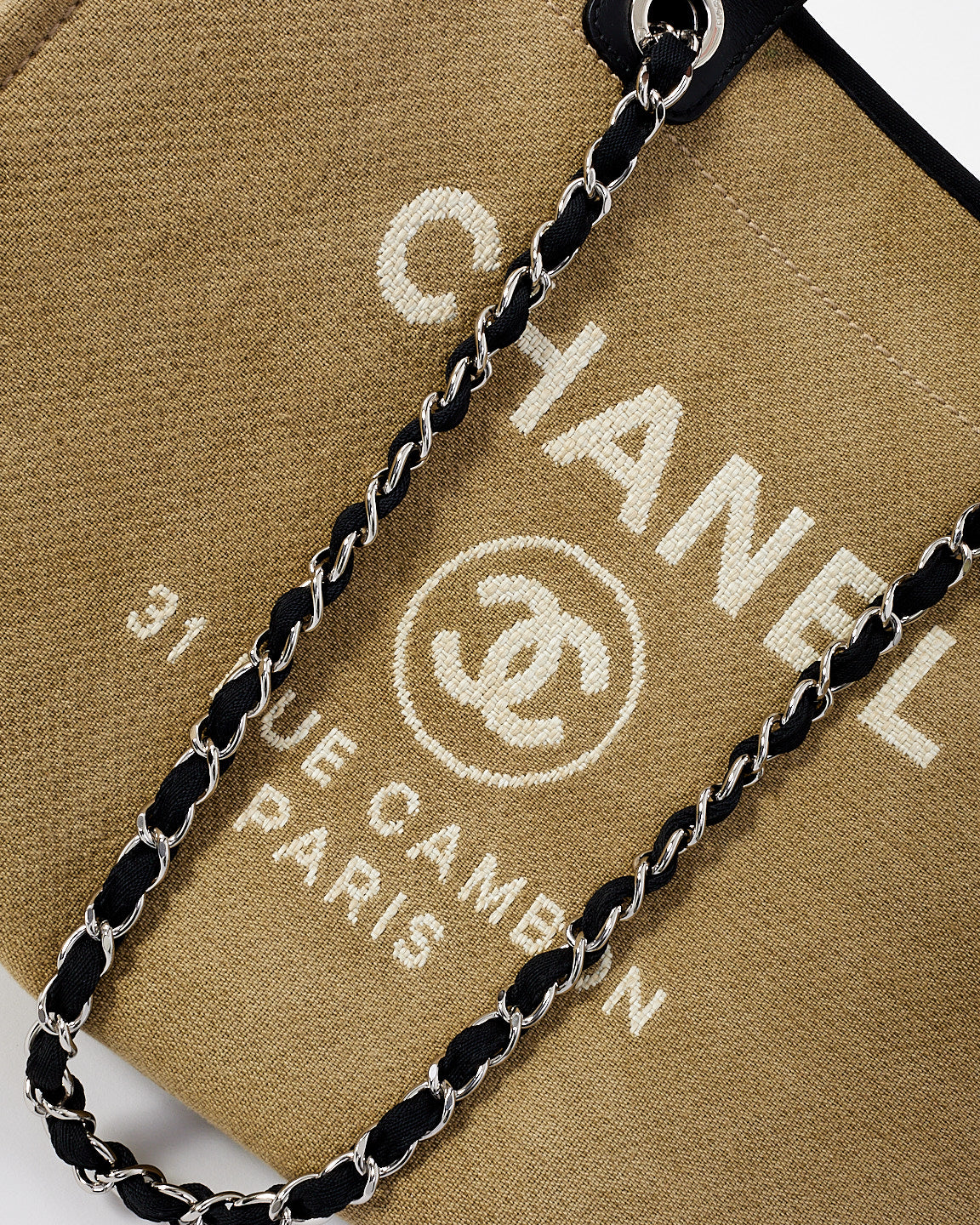 Chanel Beige Canvas Logo Large Deauville Bag