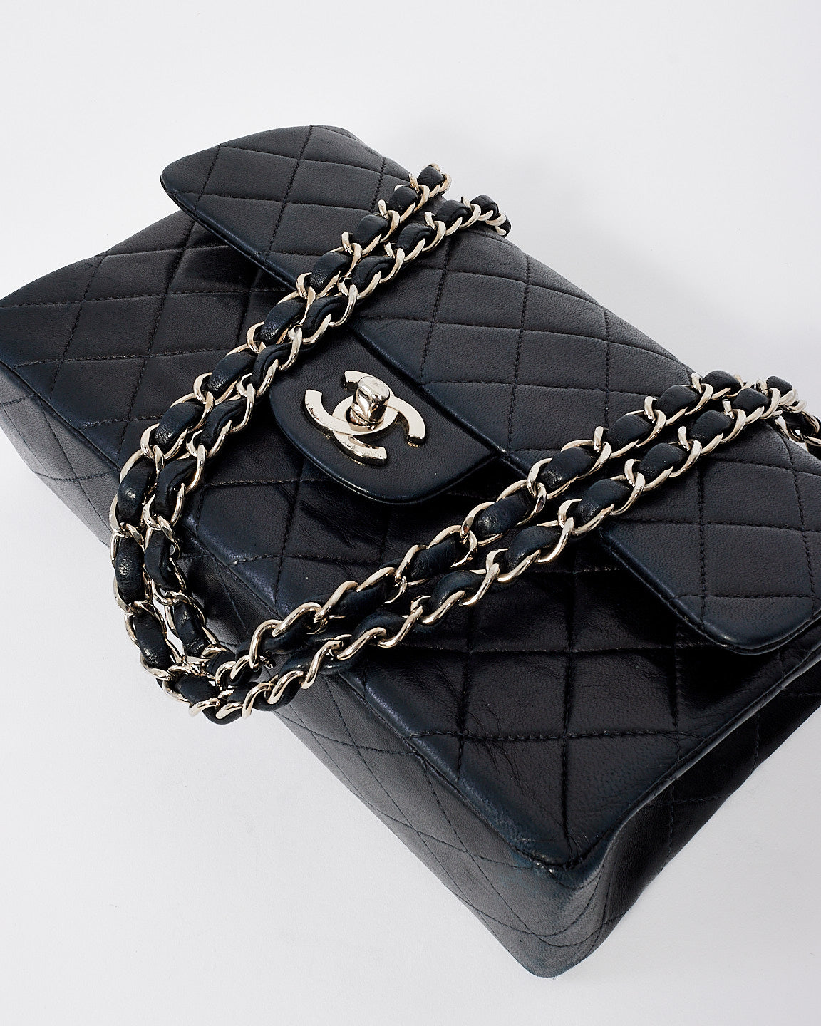 Chanel Black Lambskin Leather Small Classic Double Flap with SHW