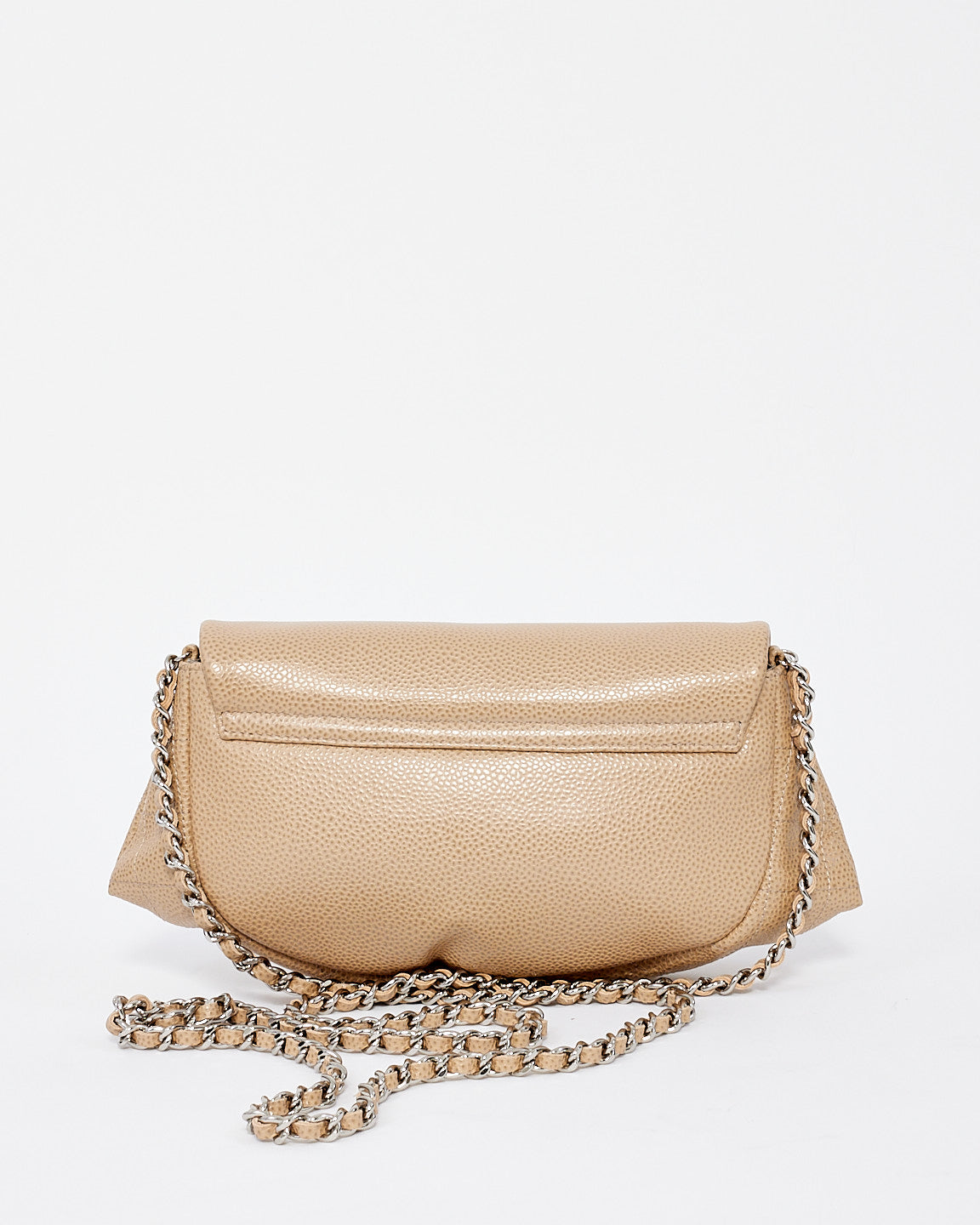 Chanel Beige Caviar Leather CC Logo Half Moon Chain Bag