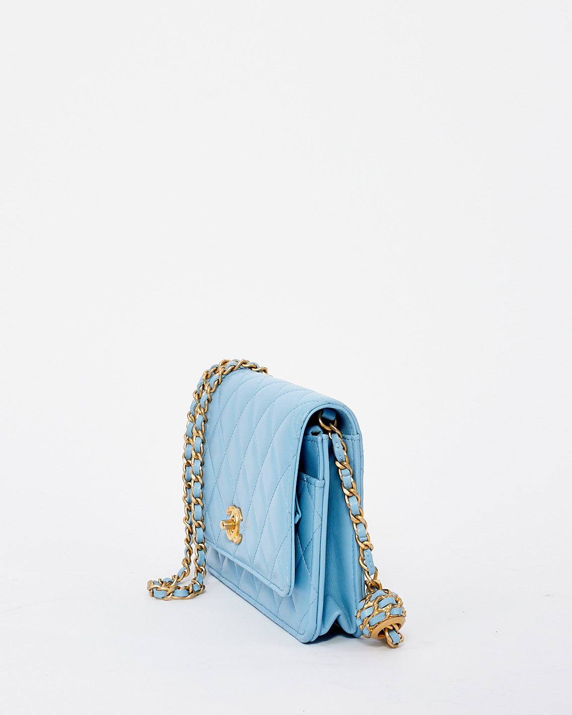 Chanel Baby Blue Lambskin Leather Pearl Crush Wallet on Chain