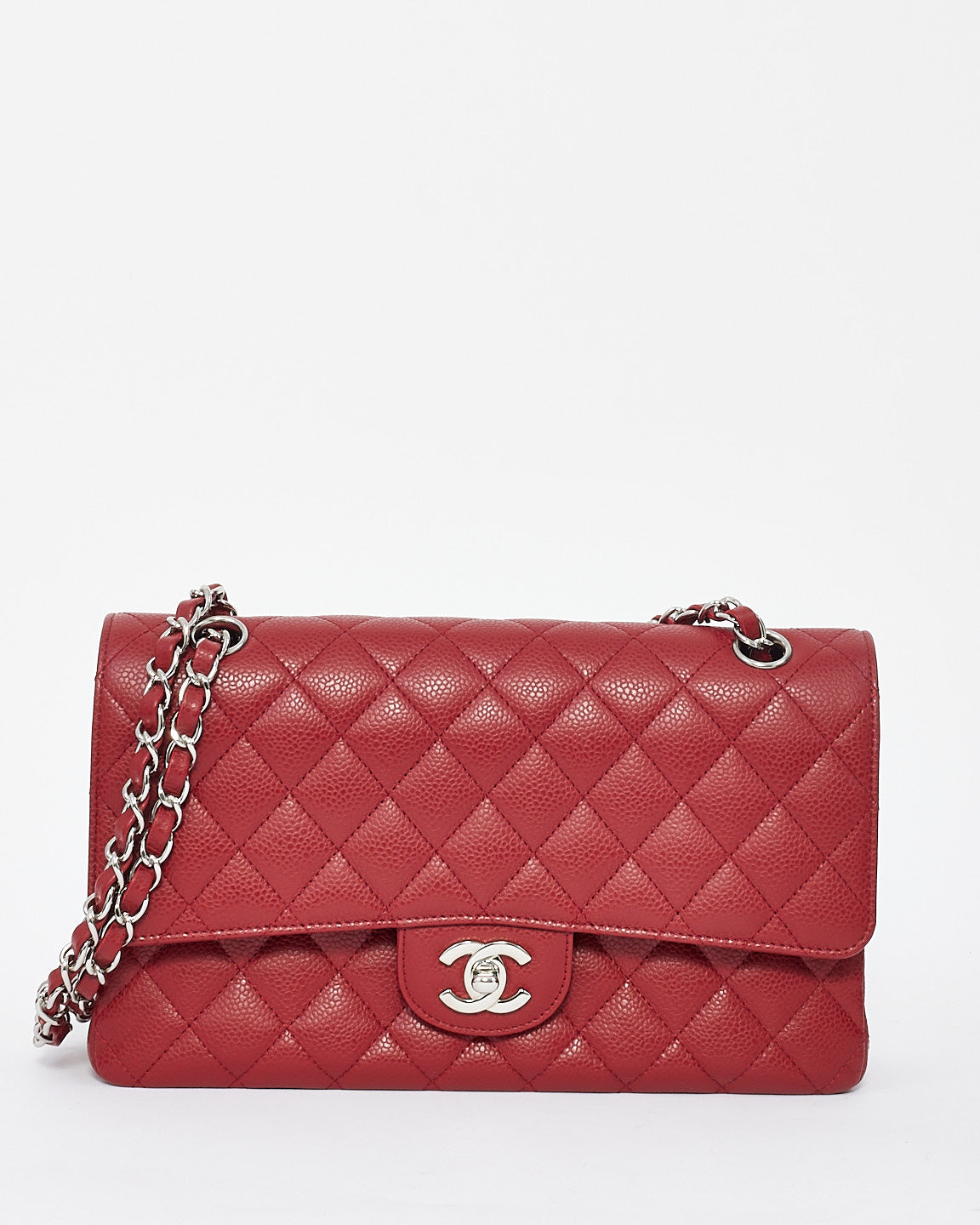 Rabat classique moyen en cuir caviar rouge bordeaux Chanel avec SHW