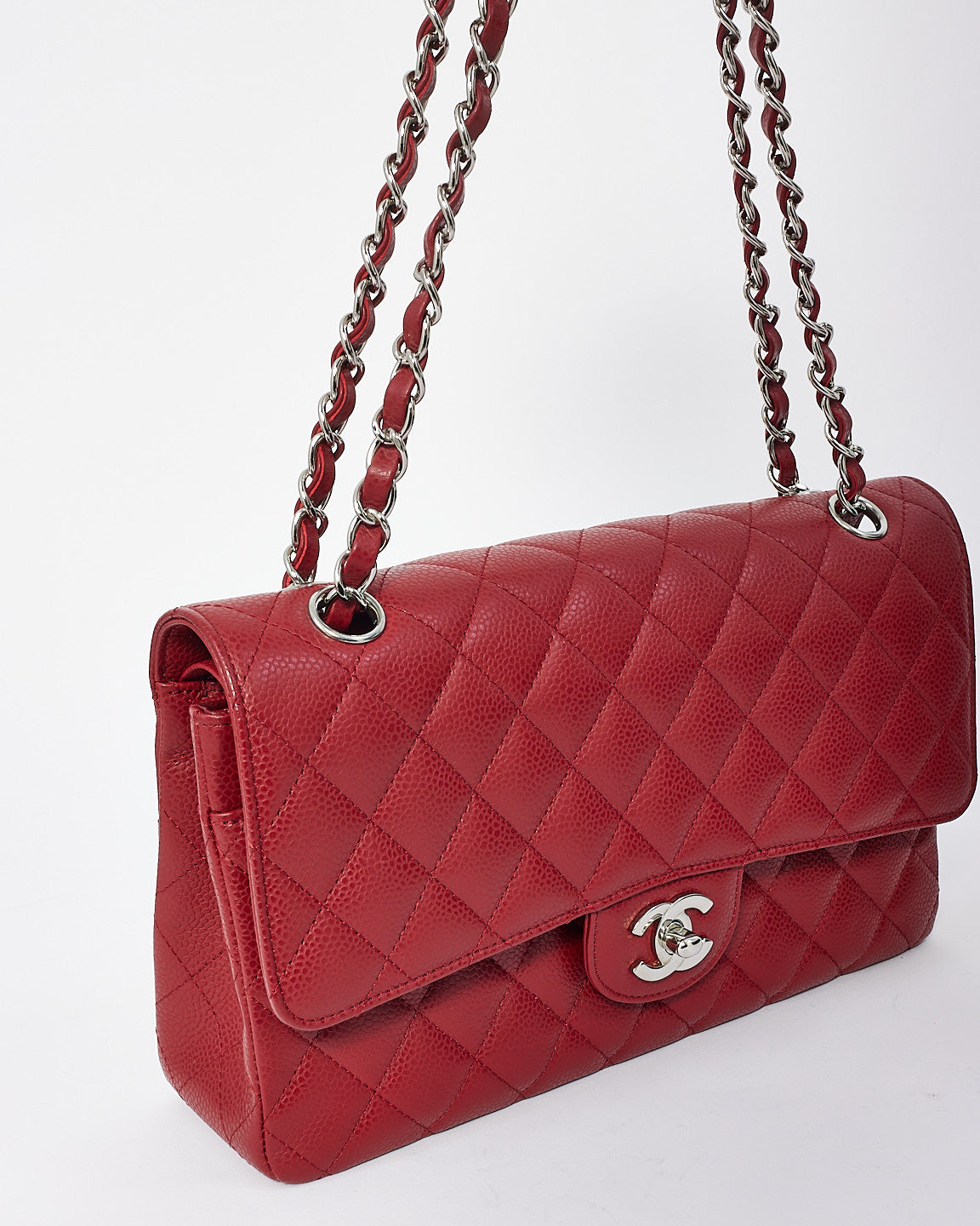 Rabat classique moyen en cuir caviar rouge bordeaux Chanel avec SHW