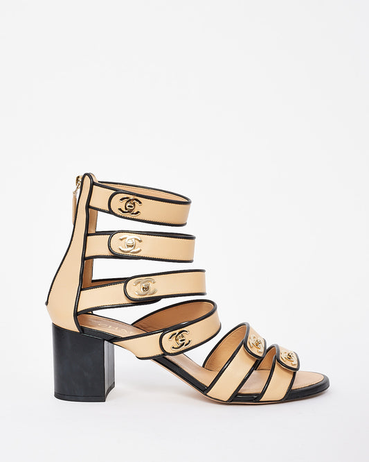 Chanel Beige/Black Leather CC Gladiator Sandals - 41.5