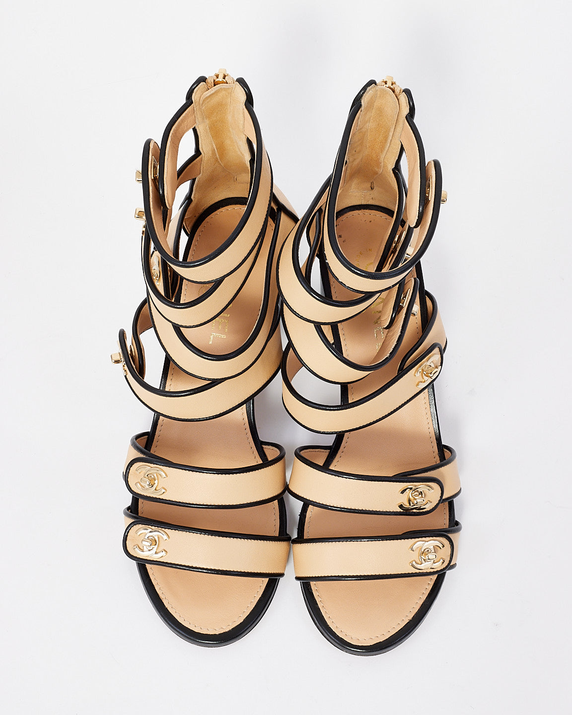 Chanel Beige/Black Leather CC Gladiator Sandals - 41.5