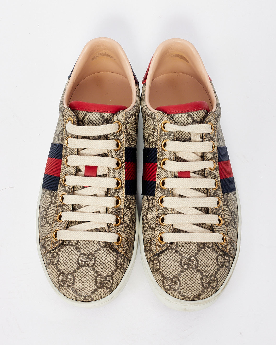 Gucci Brown Canvas Ace GG Supreme Low Top Sneakers - 34