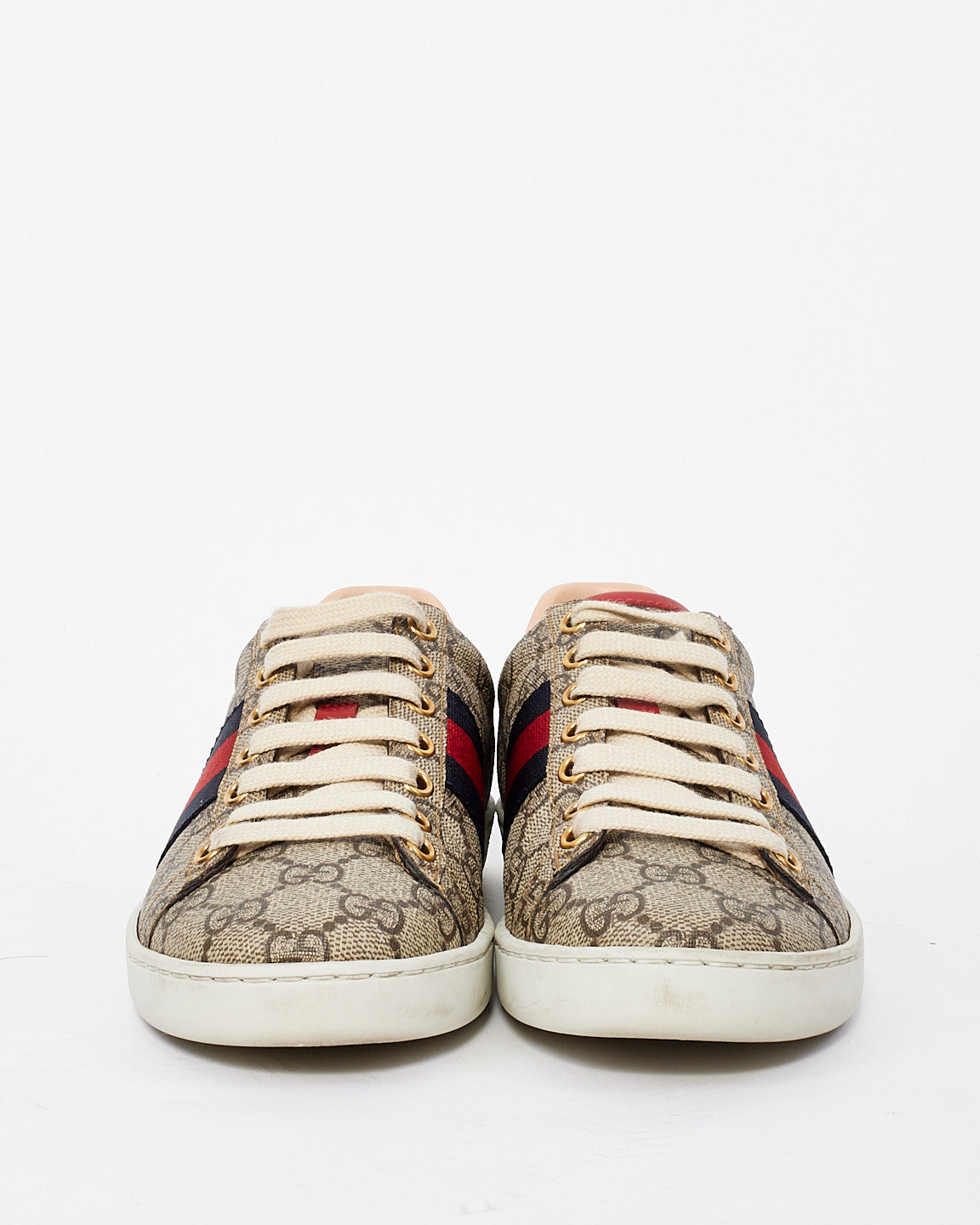 Gucci Brown Canvas Ace GG Supreme Low Top Sneakers - 34