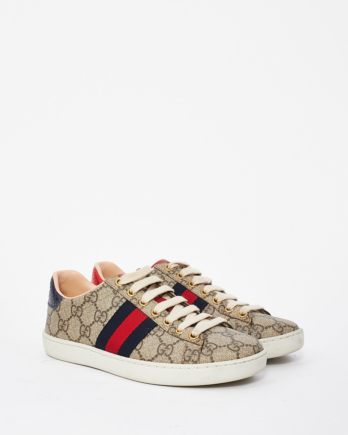 Gucci Brown Canvas Ace GG Supreme Low Top Sneakers - 34