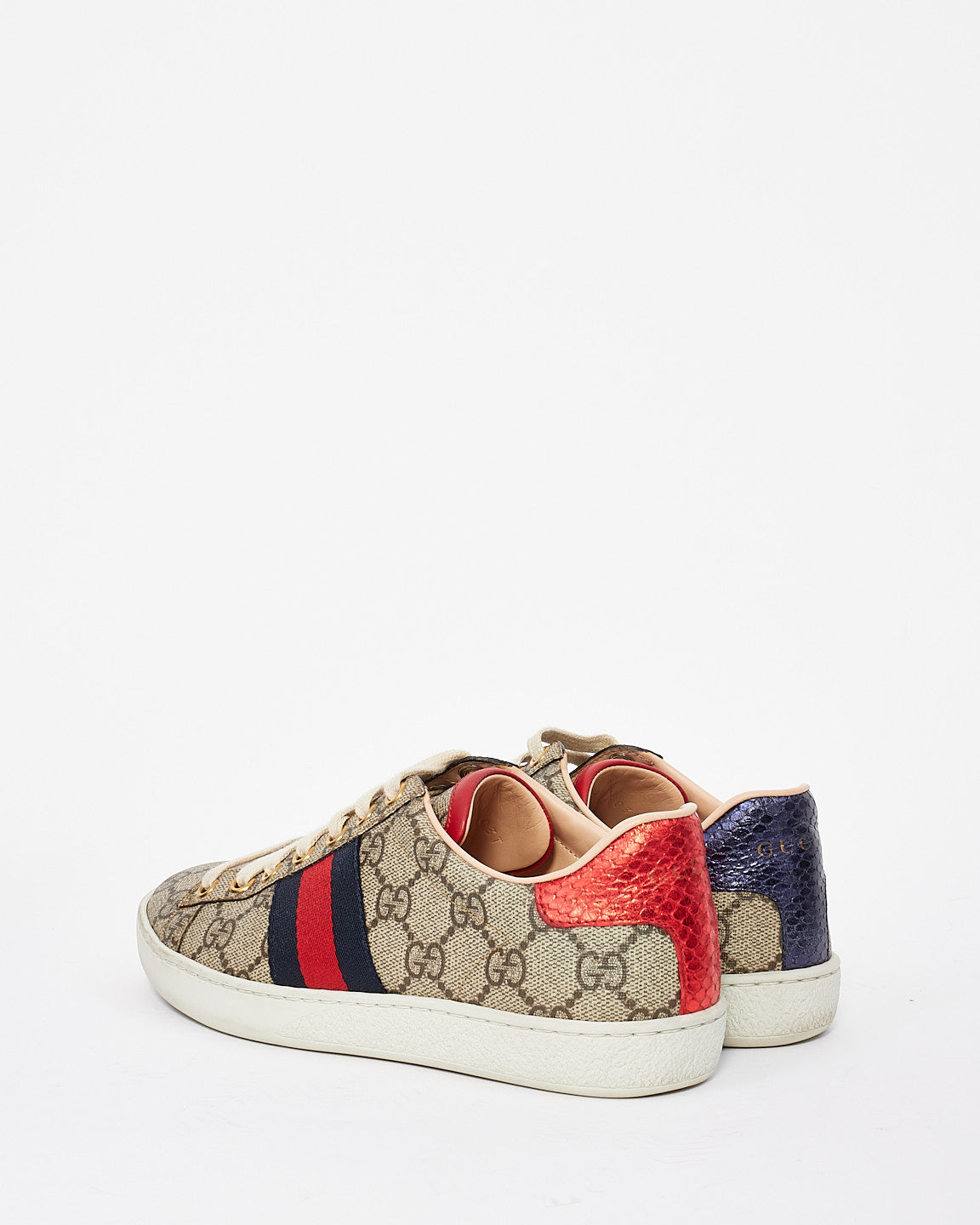 Gucci Brown Canvas Ace GG Supreme Low Top Sneakers - 34