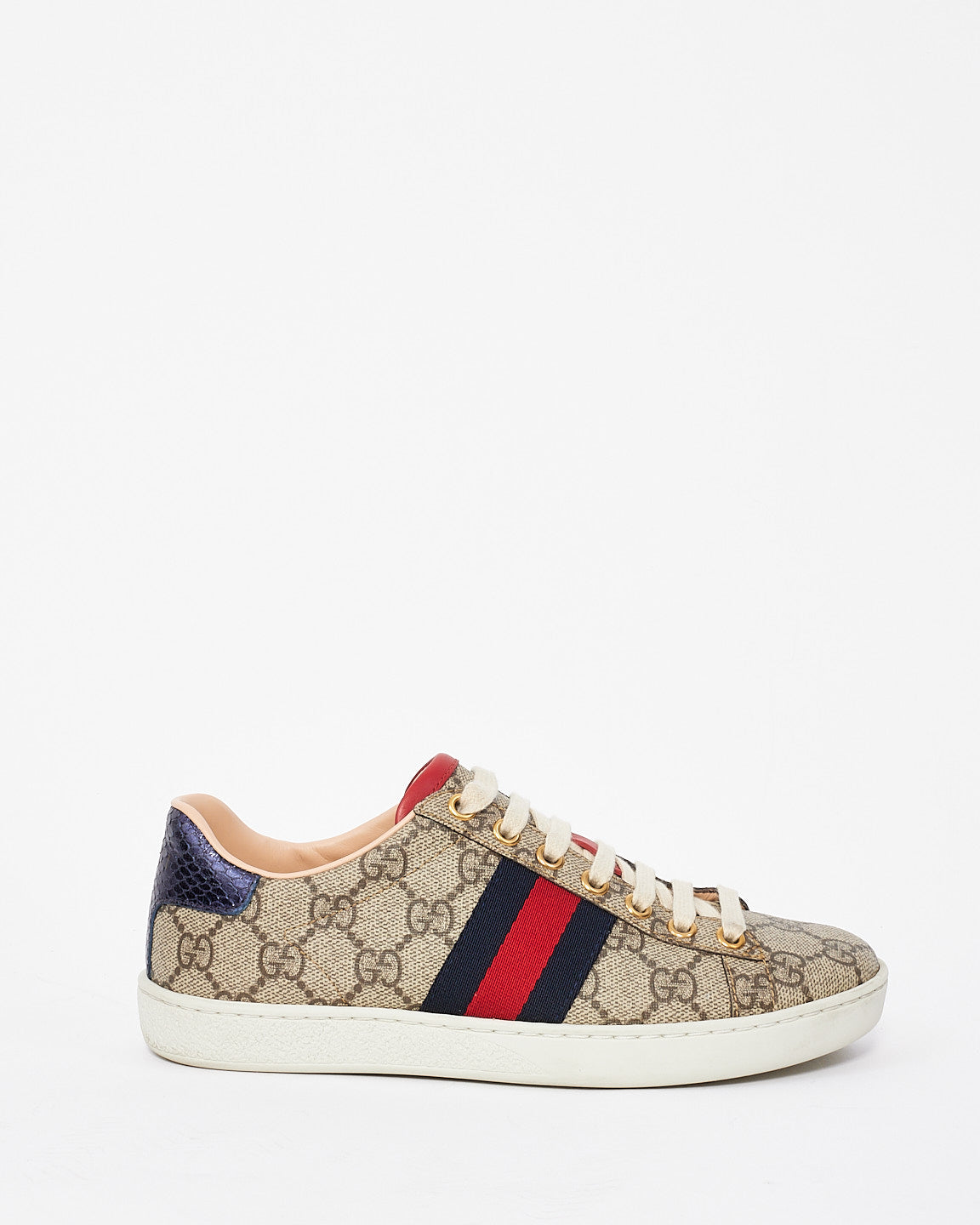 Gucci Brown Canvas Ace GG Supreme Low Top Sneakers - 34