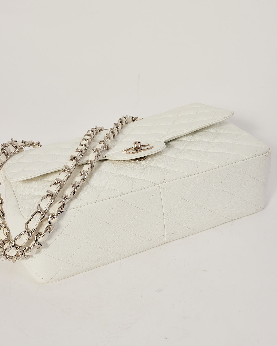 Chanel White Caviar Leather Jumbo Classic Single Flap Bag