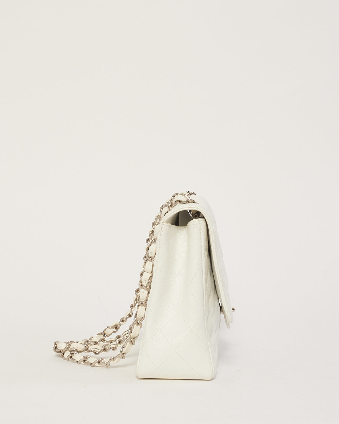 Chanel White Caviar Leather Jumbo Classic Single Flap Bag