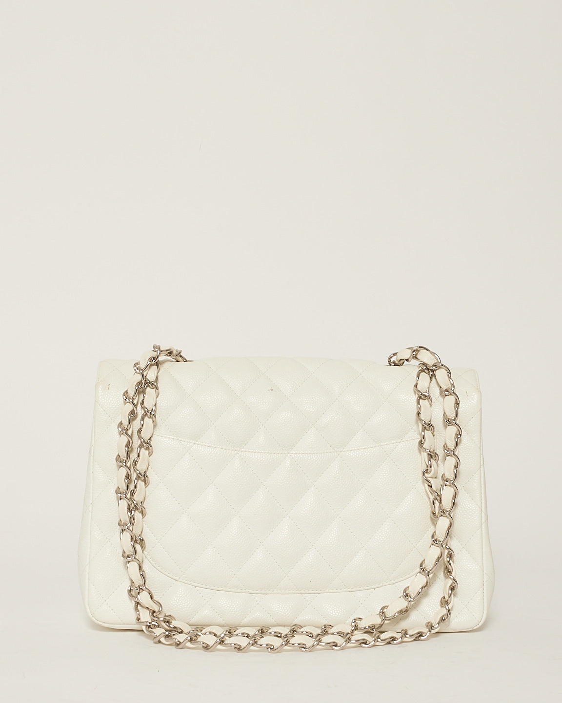 Chanel White Caviar Leather Jumbo Classic Single Flap Bag