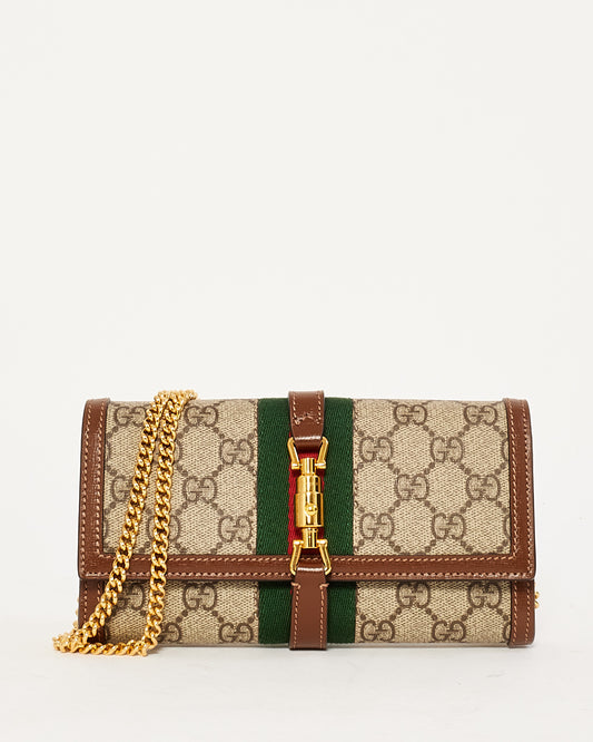 Gucci Brown Canvas Jackie 1961 Chain Wallet