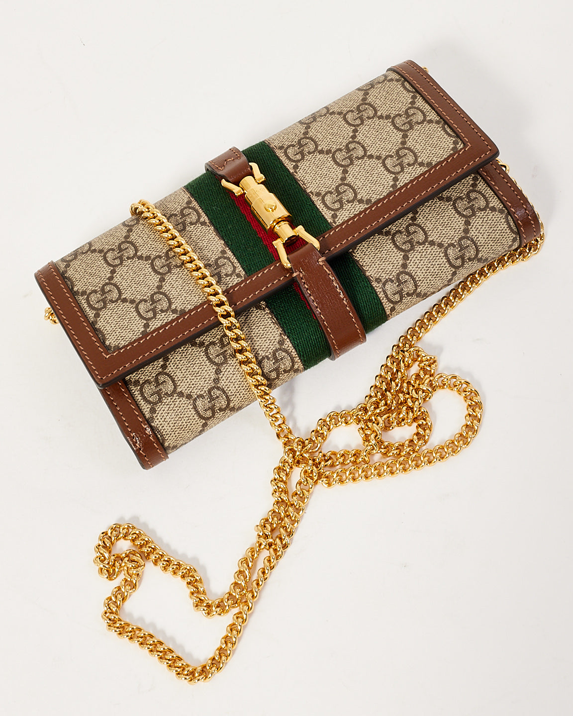 Gucci Brown Canvas Jackie 1961 Chain Wallet