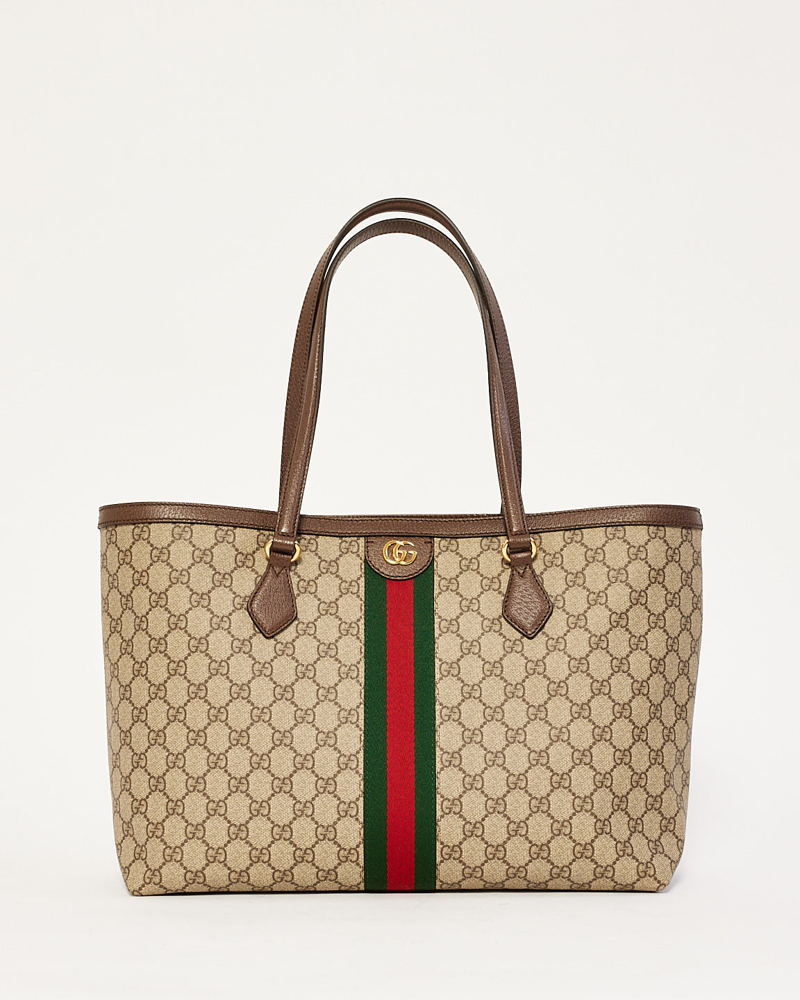 Gucci Brown GG Supreme Canvas Medium Ophidia Web Tote Bag