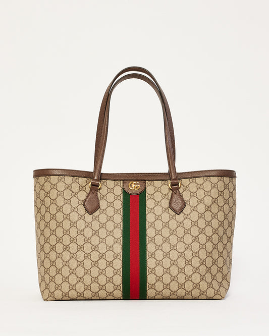 Gucci Brown GG Supreme Canvas Medium Ophidia Web Tote Bag