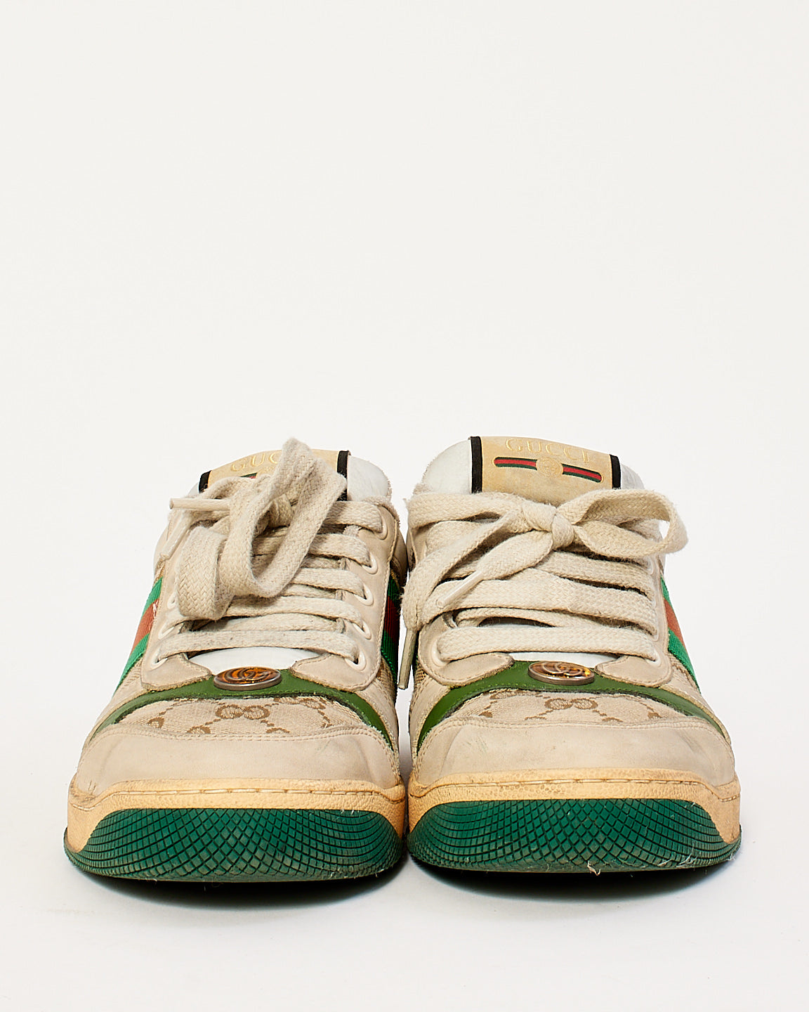 Gucci Beige & Green Leather Screener Sneakers - 39