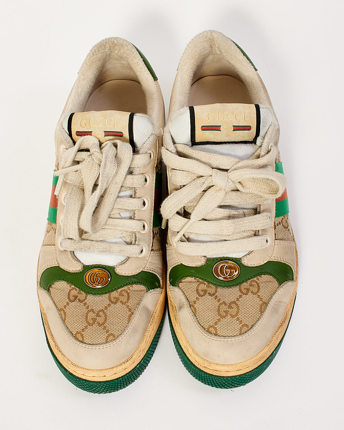 Gucci Beige & Green Leather Screener Sneakers - 39