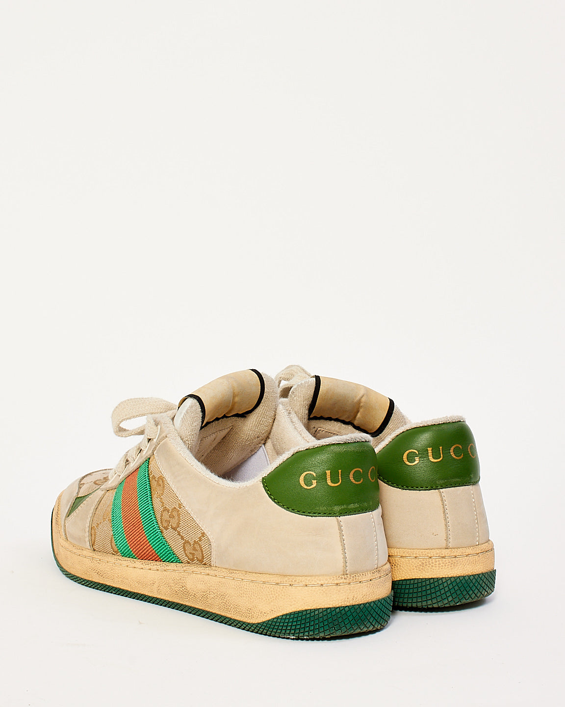 Gucci Beige & Green Leather Screener Sneakers - 39