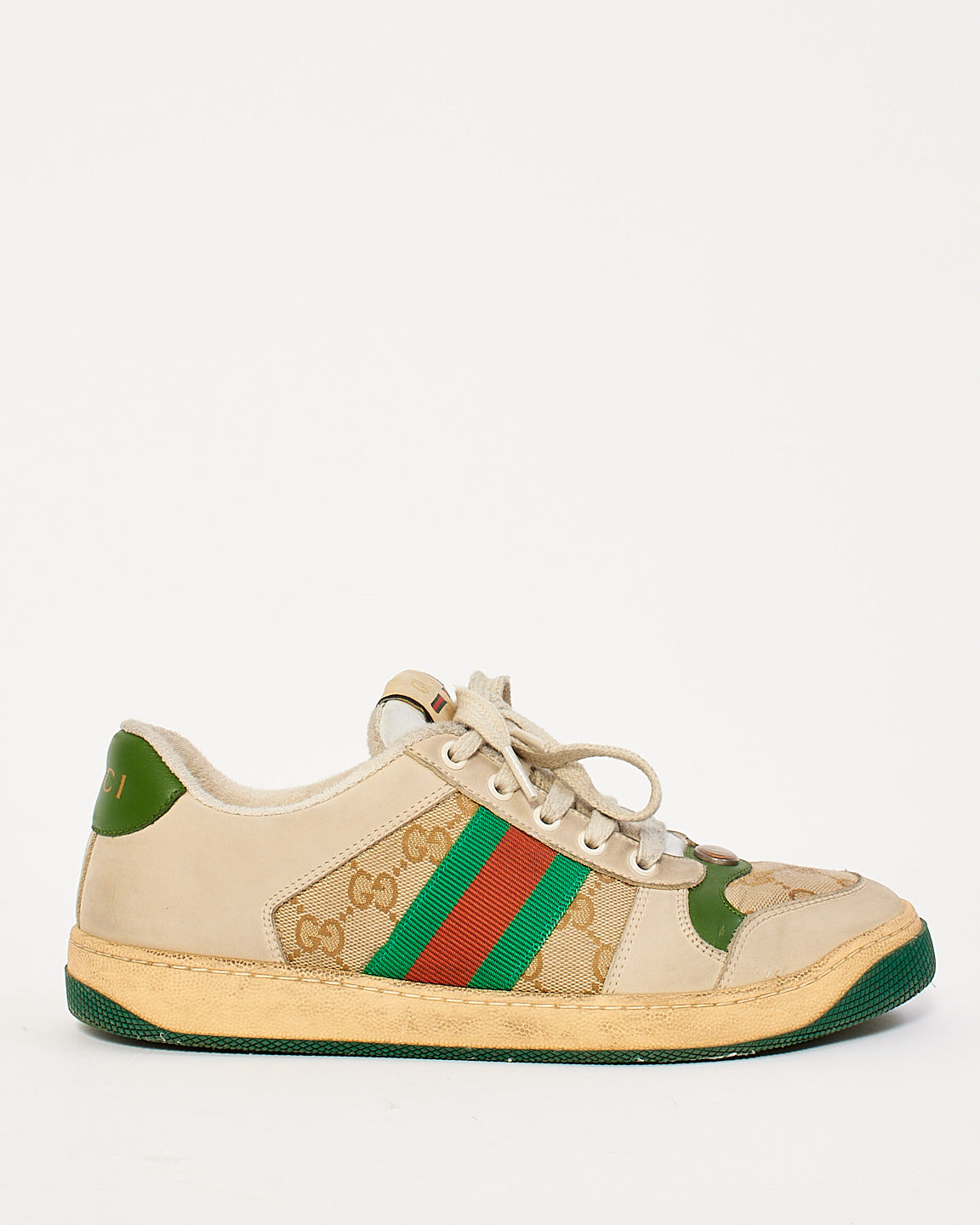 Gucci Beige & Green Leather Screener Sneakers - 39