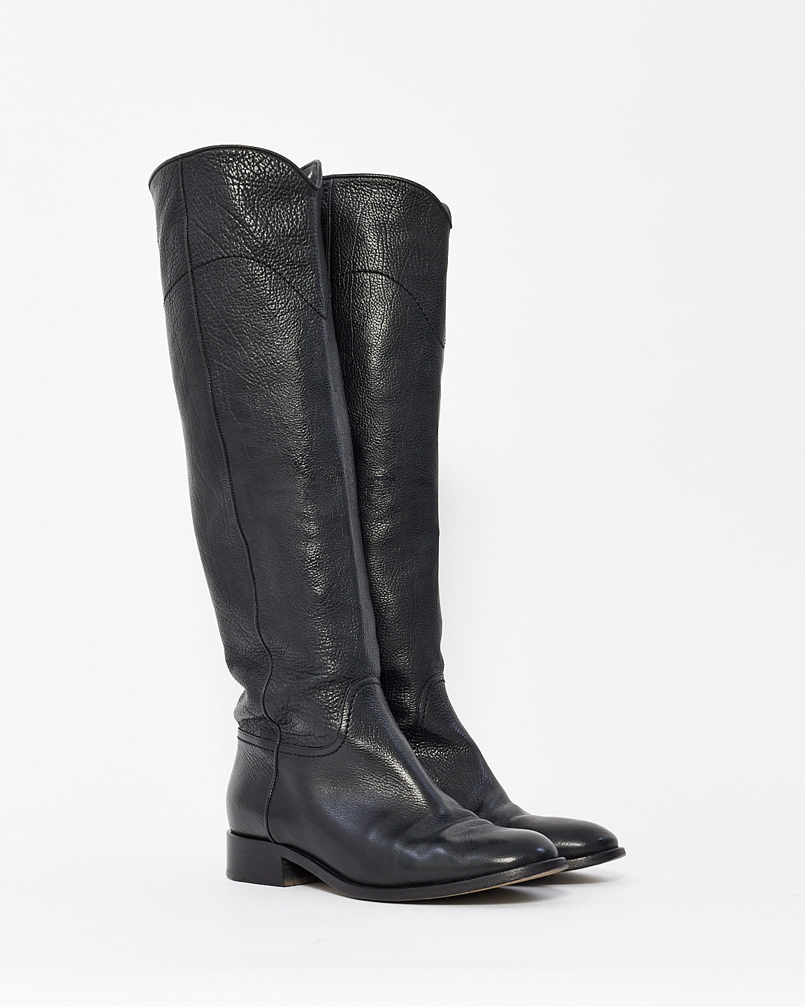 Chanel Black Leather Knee High Logo Riding Boots - 39