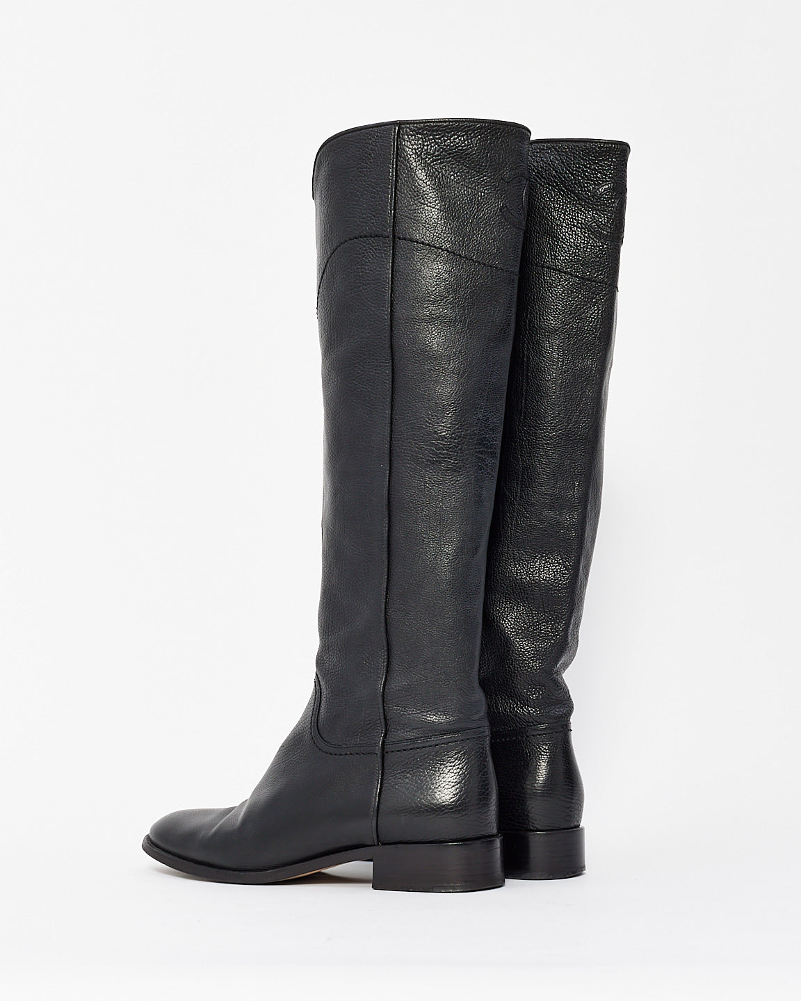 Chanel Black Leather Knee High Logo Riding Boots - 39