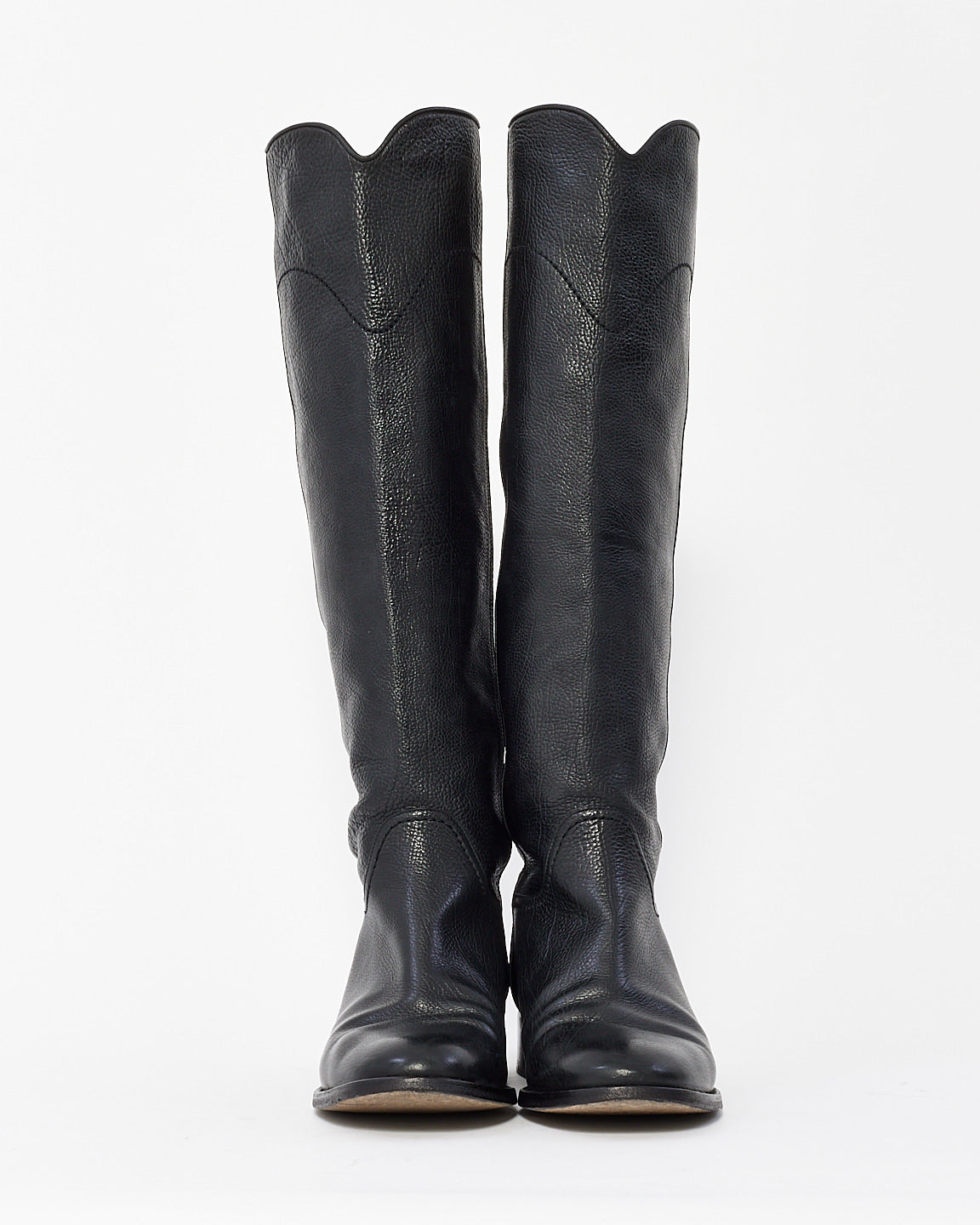 Chanel Black Leather Knee High Logo Riding Boots - 39